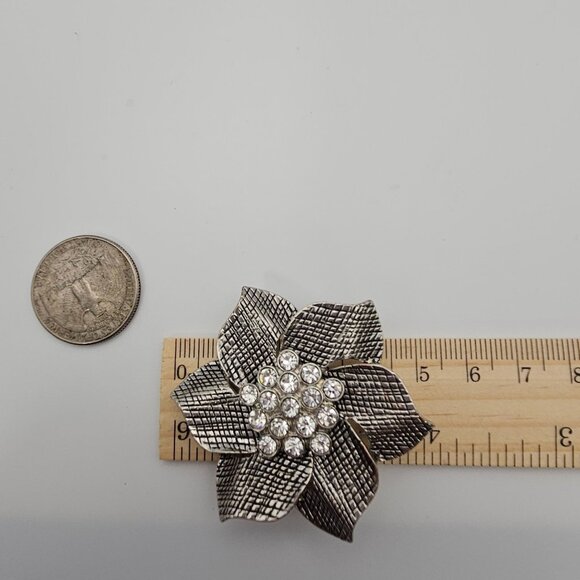 VTG Brooch Premier Designs Silver Tone Floral Rhinestone Classy Elegant 80s Pin - Picture 10 of 10